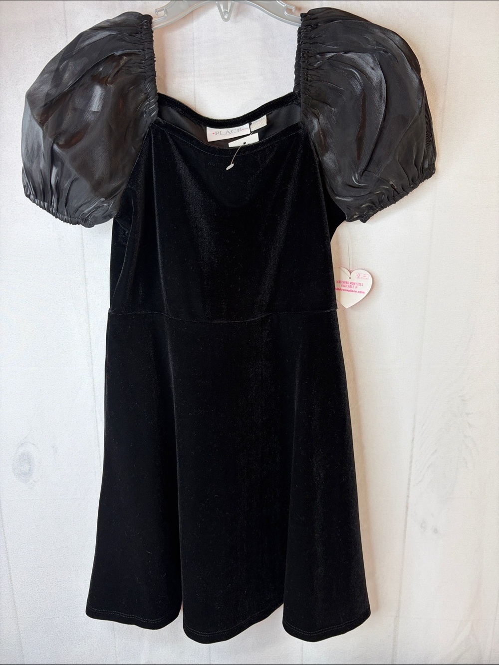 NWT The Children’s Place Black Velvet Dress Sheer Puff Sleeves Girls Size 8